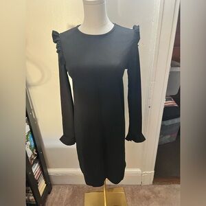 Oodji Black Long Sleeve Dress with Ruffle Detail Size M